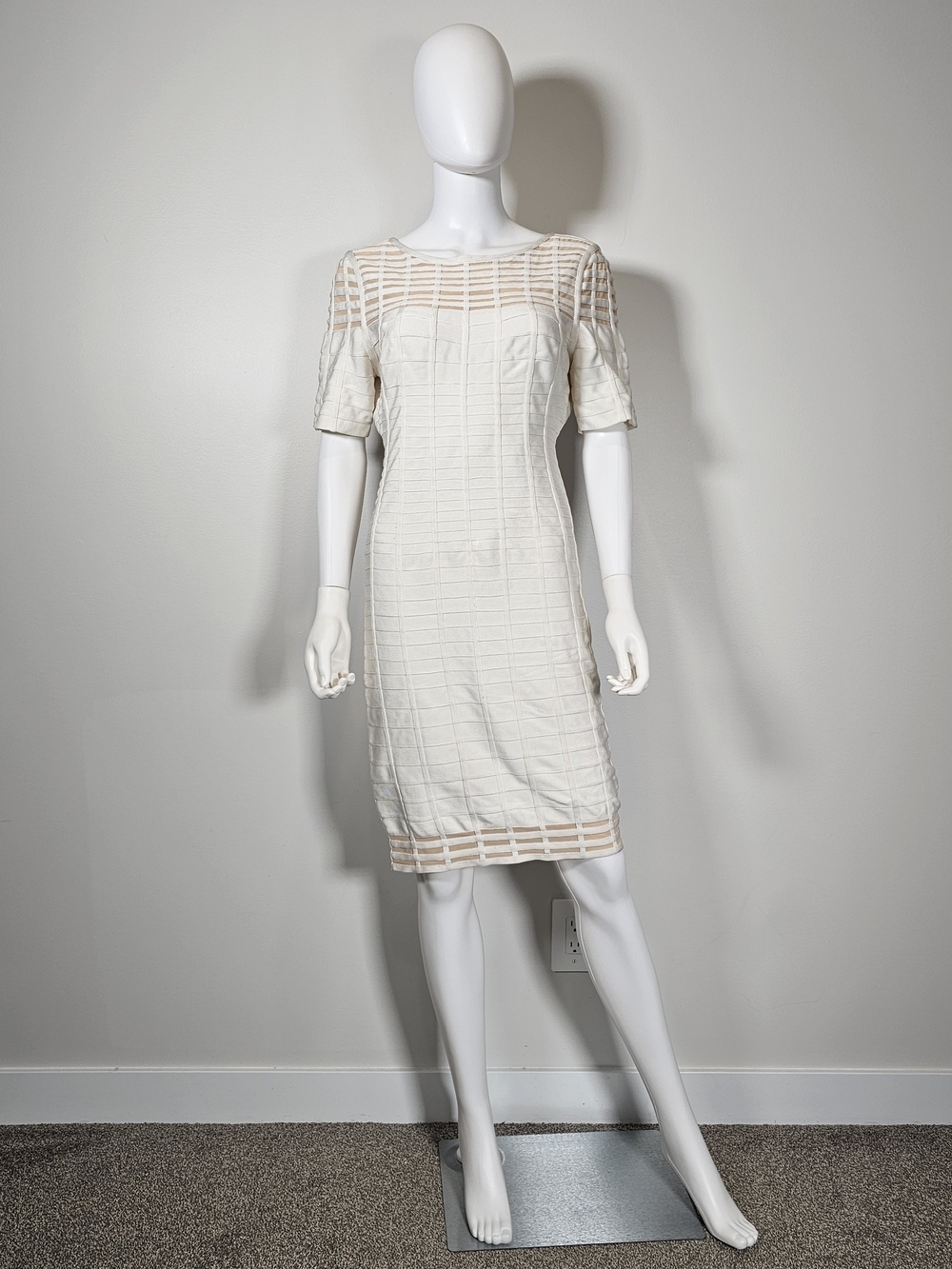 Herve Leger White and Beige Giselle Bandage Dress Sz M